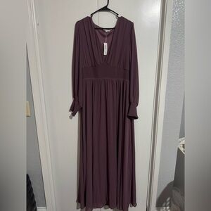 Baltic Born Purple Gown with Plunge Neckline and Bishop Sleeves